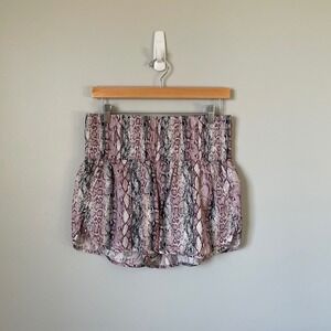 Free People Movement Snake Print Smocked Waist Shorts Purple Lavender Size Large